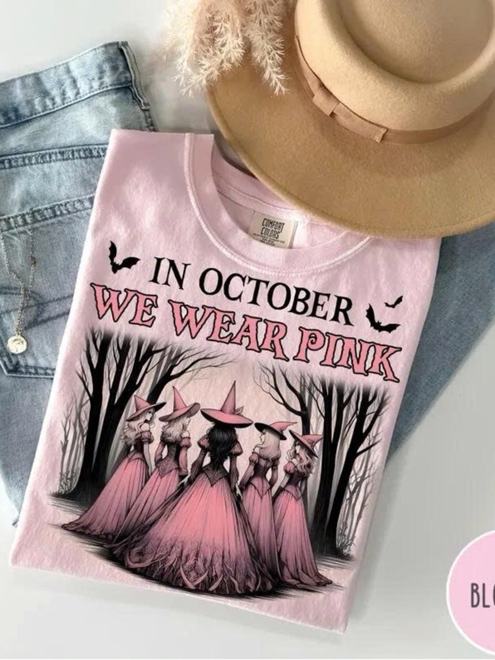 Comfort Colors Pink "In October We Wear Pink" Women's Graphic Sweatshirt